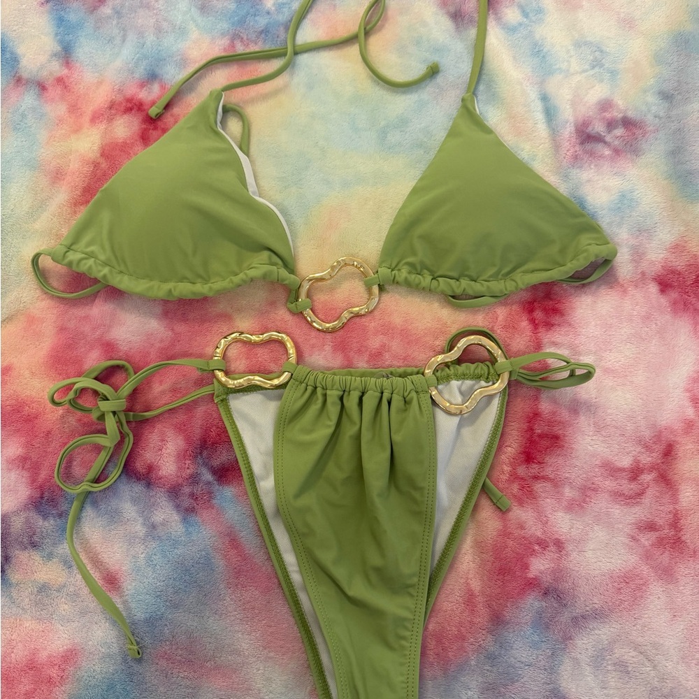 Green Bikini with Gold Accents